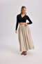 Gabbiano Lace-Up Pleated Beige Linen Skirt - 4