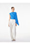 Slim Fit Round Neck Tulle Detailed Asymmetrical Cut Cobalt Cape Bodysuit - 2