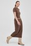 Coffee Short Sleeve Corded Fabric Slim Dress 8131A - 2