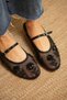 Women's Black Stone Mesh Ballerina Mary Jane Sparkling Sequined Stylish Shoes Romea
