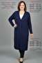 Women's Knitwear Corded Fabric Large Size Transitional Medium Thick Long Beaded Navy Blue Mother Cardigan