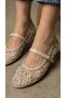 Women's Beige Embroidered and Bead Detailed Stylish Ballerinas 1cm Byndzr01 - 2