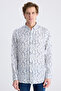 Ds Damat Comfort White Printed 100% Linen Shirt