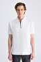 Ds Damat Regular Fit White Pique Textured 100% Cotton T-Shirt