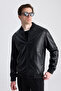 Slim Fit Black Plain Coat - 4