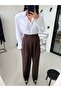 Coffee Pleated Hem Detail Pants