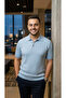 Sweat-Proof Polo Neck Blue Knitwear T-Shirt - 6