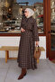 Women's Plaid Pattern Collar Tie-Detail Skirt Suit Brown - 4