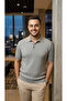 Sweat-Proof Polo Collar Gray Knitwear T-Shirt - 4