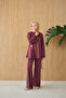 Women's Collar Tie Detail Buckled Crew Neck Suit Plum - 5