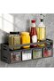 Kitchen Spice Rack, Double Layer Space Aluminum Condiment Organizer with Spoons, Gray - 3