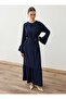 Hijab Dress with Flange Detail on the Sleeves - Navy Blue - - 4