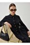 Crepe Fabric Pleated Detailed Buckle Decorated Hijab Dress - Black - - 2