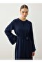Hijab Dress with Flange Detail on the Sleeves - Navy Blue - - 3