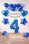 4 Years Old Blue Concept Birthday Set; Heart Star Foil Balloon Set