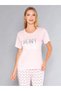 Short Sleeve Crew Neck Pajama Set - Summer Heart Pattern Soft Milan Fabric - 58-02