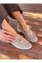 Beige Suede (Osse) Gold Spiral Buckle Detail Women's Loafers