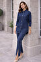 370-1 Slit-Cut Stone Detailed Denim Suit Navy Blue - 3