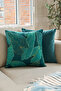 Sunny 2-Piece Decorative Set of Cushion Cover Plant Patterned and Velvet Msi Plain Dark Petrol 43X43 cm