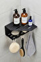 Metal Black Adhesive Bathroom Shelf Shampoo Holder Washcloth Hanger Bathroom Sink Organizer 020