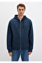 Hooded Zippered Navy Blue Basic Sweatshirt 0S10277-70490 - 4