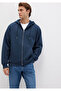 Hooded Zippered Navy Blue Basic Sweatshirt 0S10277-70490