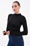 100% Viscos Black Finger Detailed Women's Bodysuit – Long Sleeve |   Flexible and Soft Fabric - 2