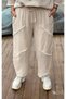 Women's 100% Linen Fabric Mesh Pocket Trucker Sleeve Blouse and Mesh Detailed Tassel Trousers 2-Piece Combination with Surprise Bracelet Gift - 3