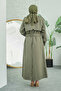 6625-Sashed Trench Coat Khaki - 6