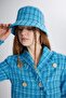 Bucket Tweed Hat with Tweed Fabric Logo Blue - 3