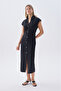 Women's Black Fitted Button Detailed Sleeveless Midi Dress