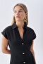 Women's Black Fitted Button Detailed Sleeveless Midi Dress - 4