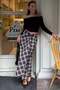 Brown Plaid Patterned Slit Detailed Double-Breasted Midi Women's Skirt Mg2690