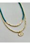 Turquoise Beads and Cube Beads Eye Detail Summer Necklace (Double Necklace Trendy Necklace)