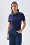 Women's Navy Blue Fitted Polo Neck T-Shirt