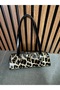 Women's Leopard Patterned Leather Baguette Hand and Shoulder Bag