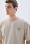Men's Stone Color Embroidered Oversize Crew Neck T-Shirt - 3
