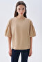 Women's Beige Oversize Balloon Sleeve Blouse
