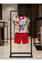 Boys' Patterned Collared T-Shirt Colorful Denim Shorts Set of 2 - 2