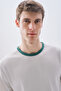 Men's Off-White Ribbed Loose Fit Crew Neck T-Shirt - 3