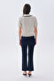 Women's Ecru Jacquard Polo Collar Short Sleeve Sweater - 2