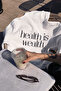 Women's Oversized 100% Cotton Printed Sweatshirt Pilates Health Is Wealth White - 3