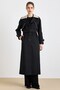 Removable Garni Collar, Cape Detail, Water-Repellent Features, Long Trench Coat Black 6825 - 2