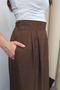 Pleated Wide-Leg Linen Palazzo Trousers with Elastic Waist at the Back 8980 - Brown - 3