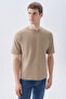 Men's Beige Oversize Crew Neck T-Shirt