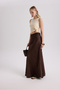 Eubah Wrinkled Long Brown Satin Skirt - 2