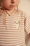 Dark Beige Striped Koala Embroidered Polo Neck Shorts Suit - 4