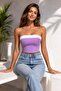 Women's Lilac Striped Detail Staplez Bustier Cropped - 6