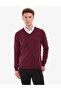 Dark Burgundy Slim Fit V-Neck Basic Knitwear Sweater 50314190-Vr175 - 2