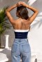 Women's Navy Blue Striped Detail Staplez Bustier Cropped - 5